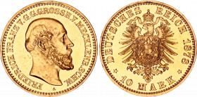 Germany - Empire Mecklenburg-Schwerin 10 Mark 1878 A Proof
KM# 321; J. 231, N# 22591; Friedrich Franz II. Gold, Proof.