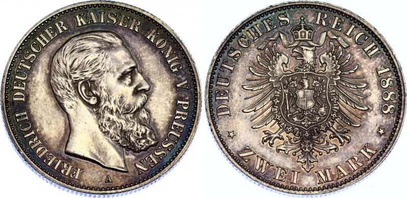 Germany - Empire Prussia 2 Mark 1888 A
KM# 510; J. 98; N# 21786; Silver; Friedr...