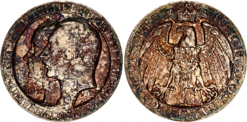 Germany - Empire Prussia 3 Mark 1910 A
KM# 530, N#32345; Silver; Wilhelm II; 10...