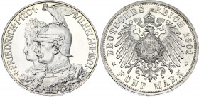 Germany - Empire Prussia 5 Mark 1901 A
KM# 526; J. 106; N# 26474; Silver; Wilhelm II; 200th Anniversary of the Kingdom of Prussia; Mint: Berlin; UNC