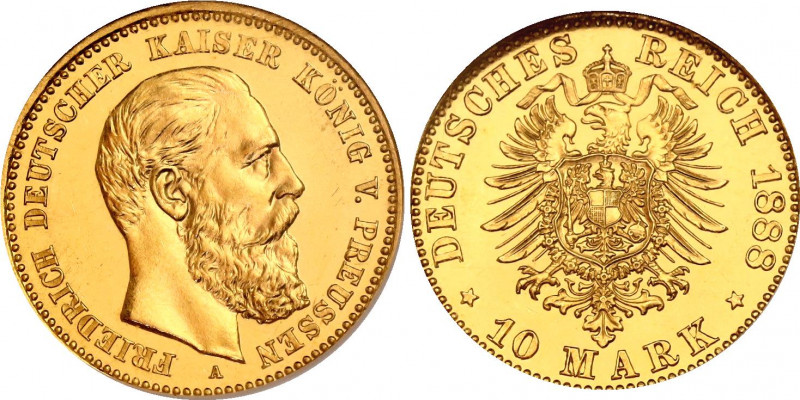 Germany - Empire Prussia 10 Mark 1888 A NGC PF 64
KM# 514; J. 247; N# 21788; Go...
