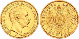 Germany - Empire Prussia 20 Mark 1900 A
KM# 521; J. 252; N# 21444; Gold (.900) 7.96 g.; Wilhelm II; Mint: Berlin; AUNC