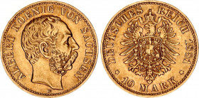 Germany - Empire Saxony 10 Mark 1881 E
KM# 1235, J# 261; N# 32782; Albert v. Sachsen; Gold (.900), 3.98g. AUNC