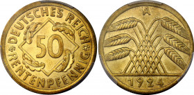 Germany - Weimar Republic 50 Rentenpfennig 1924 A PCGS MS 66
KM# 34, N# 6161; Aluminium-bronze; With full mint luster