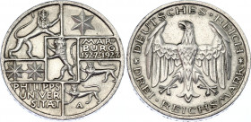 Germany - Weimar Republic 3 Reichsmark 1927 A
KM# 53; J. 330; N# 24954; Silver; 400th Anniversary - Philipps University in Marburg; Mint: Berlin; UNC