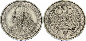Germany - Weimar Republic 3 Reichsmark 1928 D
KM# 58; J. 332; N# 29886; Silver; 400th Anniversary of the Death of Albrecht Dürer; Mint: Munich; UNC T...