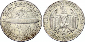 Germany - Weimar Republic 5 Reichsmark 1930 A
KM# 68, N# 29892; Silver; Flight of the Graf Zeppelin; AUNC-