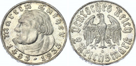 Germany - Weimar Republic 2 Reichsmark 1933 D
KM# 79; AKS# 92; J. 352; N# 8564; Silver; 450th Anniversary of Birth of Martin Luther; Mint: Munich; AU...