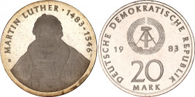 Germany DDR 20 Mark 1983 A Martin Luther Proof
KM# 94; 500th Anniversary of Birth of Martin Luther. Silver, Proof. Mintage 5500 Only. In Original blu...