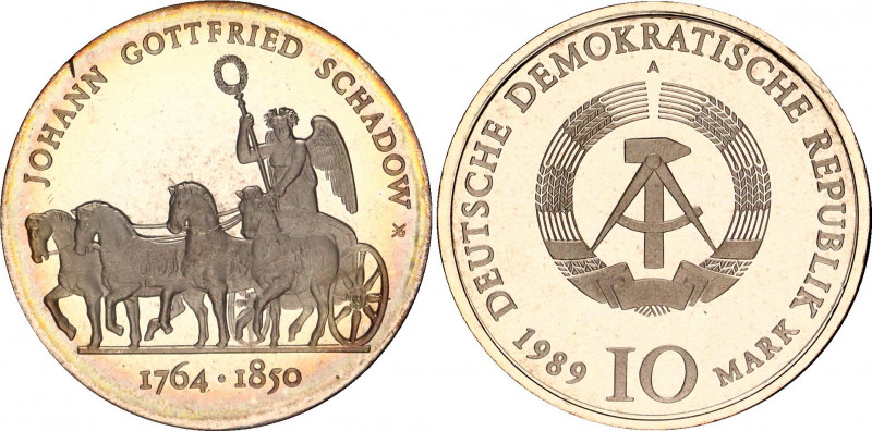 Germany DDR 10 Mark 1989 A Johann Gottfried Schadow Proof
KM# 128; 225th Annive...
