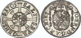Austria Salzburg Kreuzer 1705
KM# 248; Johann Ernst von Thun, 1687-1709. Silver, UNC, outstanding condition.