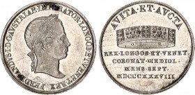 Austria Silver Medal "Coronation of Ferdinand I in Milan" 1838
Hauser 42; Mont. 2585; Silver 3.29 g., 18.5 mm; Coronation of Lombardy-Venetian king i...