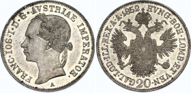 Austria 20 Kreuzer 1852 A Linkskopf
KM# 2210, Her# 667; Franz Joseph I. Portrait to the left. Vienna Mint. Silver, UNC, mint luster. Rare coin in any...