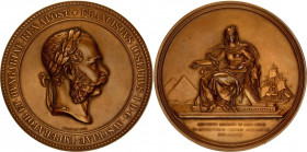 Austria Bronze Medal "The Opening of the Suez Canal" 1869 Restrike
Mont 3807; Würz 2484; Hauser 652; Horsky 3807; Bronze 140.3 g., 71 mm.; Franz Jose...