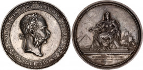 Austria Silver Medal "The Opening of the Suez Canal" 1869
Mont 3807; Würz 2484; Hauser 652; Horsky 3807; Silver 121.29 g., 71 mm.; Franz Joseph I; By...