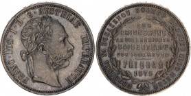 Austria Pribram Gulden 1875 PCGS MS63
X# M2; Franz Joseph I; On the reached vertical depth of 1000 metres of Pribram Mine. Kremnitz Mint. Příbramský ...