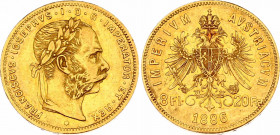 Austria 8 Florin / 20 Francs 1886
KM# 2269; Gold (.900), 6.45 g. Mintage 139657. Franz Joseph I. AUNC, mint luster.