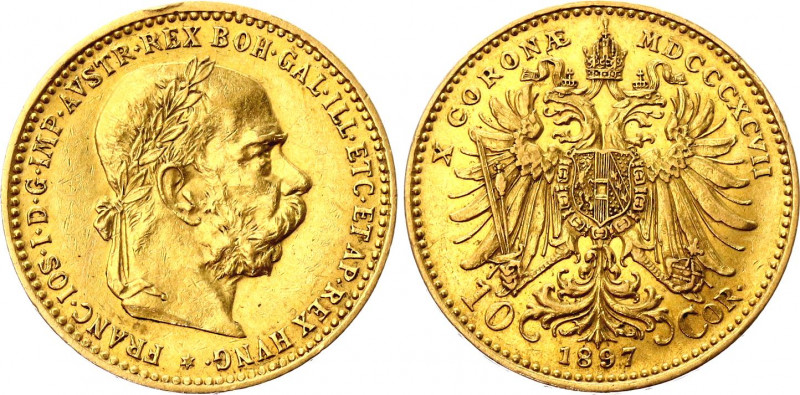 Austria 10 Corona 1897
KM# 2805, N# 33244; Gold (.900) 3.38 g., 18.95 mm.; Fran...