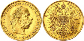 Austria 10 Corona 1897
KM# 2805, N# 33244; Gold (.900) 3.38 g., 18.95 mm.; Franz Joseph I; XF+