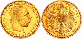 Austria 10 Corona 1905
KM# 2805; N# 33244; Gold (.900) 3.38 g., 19 mm.; Franz Joseph I; AUNC with minor hairlines