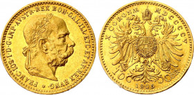 Austria 10 Corona 1905
KM# 2805, N# 33244; Gold (.900) 3.38 g., 18.95 mm.; Franz Joseph I; AUNC with hairlines