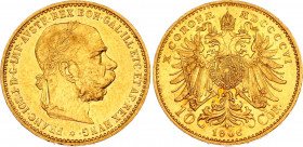 Austria 10 Corona 1906
KM# 2805; Herinek 385; Gold (.900) 3.39 g.; Franz Joseph I; Mint: Vienna; Mintage 1,081,161; AUNC