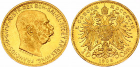 Austria 10 Corona 1909 Schwartz
KM# 2816; Gold (.986) 3.39 g.; Franz Joseph I; UNC with mint luster. This type of the coin is becoming rare lately.