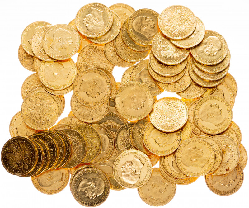Austria 10 Corona 1909 Lot of 100 Coins!
KM# 2816; Gold (.900) 338 g., 19 mm.; ...