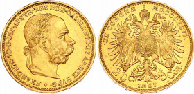 Austria 20 Corona 1897
KM# 2806; Franz Joseph I, Vienna Mint. Gold (.900) 6.78 g. Mintage 5,133,000. UNC with mint luster.