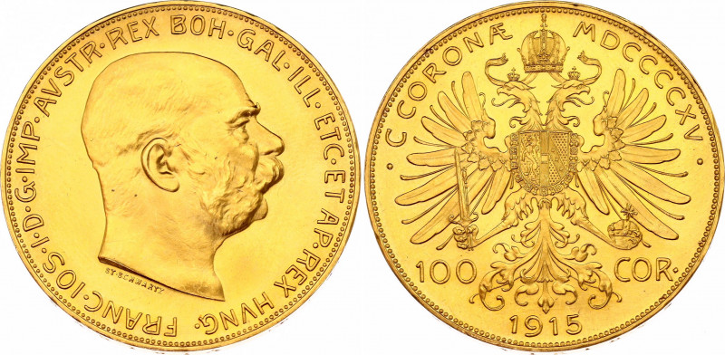 Austria 100 Corona 1915 Restrike
KM# 2819; N# 15147; Gold (.900) 33.88 g.; Fran...