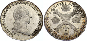 Austrian Netherlands 1/4 Kronentaler 1788 H Rare
KM# 38; N# 26307; Silver 7.38 g.; Joseph II; Mint: Günzburg; XF Toned