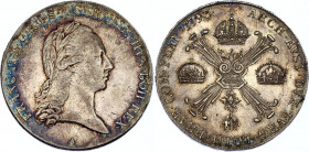 Austrian Netherlands 1 Kronentaler 1793 A
KM# 62.1; Dav. 1180; N# 23333; Silver 29.40 g.; Franz II; Mint: Vienna; XF- Toned