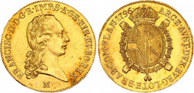Austria Lombardy-Venetia 1 Sovrano 1796 M
KM# 241; Fr# 741a; N&V# 484; C# 61a; N# 21525; Gold (.919) 10.98 g.; Franz II; XF-AUNC