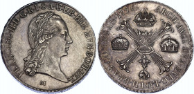 Austria Lombardy-Venetia 1 Kronentaler 1796 M
KM# 239; Dav. 1390; N# 23333; Silver; Franz II; AUNC Toned