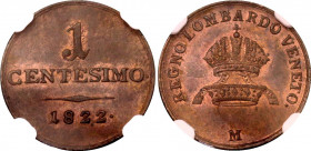 Austria Lombardy-Venetia 1 Centesimo 1822 M NGC MS 64 BN
C# 1, N# 6355; Copper; Franz I; Mint luster remains