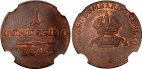 Austria Lombardy-Venetia 1 Centesimo 1843 M NGC MS 64 BN
C# 12, N# 38379; Copper; Ferdinand I; Mint luster remains