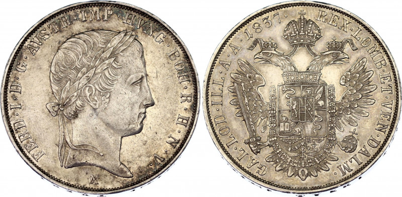 Austria Lombardy-Venetia Scudo 1837 M
Dav# 13, Her# 170; Ferdinand I (1835-1848...