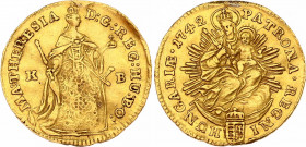 Hungary 1 Dukát 1742 KB
KM# 329; ÉH# 1212; H# 1651; N# 192507; Gold (.986) 3.50 g.; Maria Theresia; Mint: Kremnitz; XF Unmouted