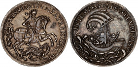 Hungary Silver Medal "St. Georgstaler" (ND)
Obv: IN TEMPESTATE SECVRITAS. Christ in boat sailing right. Rev: S GEORGIVS EQVITVM PATRONVS. St. George ...