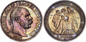 Hungary 5 Korona 1907 KB
KM# 489; ÉH# 1493; Silver; Franz Joseph I; 40th Anniversary of the Coronation of Franz Joseph I as King of Hungary; Mint: Kr...