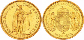 Hungary 10 Korona 1897 KB
KM# 485; Gold (.900) 3.39 g.; Franz Joseph I; Mint: Kremnitz; Mintage 258,891; UNC