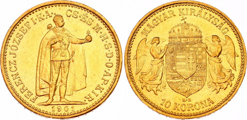 Hungary 10 Korona 1901 KB
KM# 485; Gold (.900) 3.39 g.; Franz Joseph I; Mint: K...