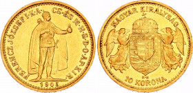 Hungary 10 Korona 1905 KB
KM# 485; Gold (.900) 3.39 g.; Franz Joseph I; Mint: Kremnitz; Mintage 868,624; AUNC