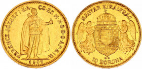 Hungary 10 Korona 1907 KB
KM# 485; Gold (.900) 3.39 g.; Franz Joseph I; Mint: Kremnitz; Mintage 752,217; AUNC