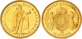 Hungary 10 Korona 1908 KB
KM# 485; Gold (.900) 3.39 g.; Franz Joseph I; Mint: Kremnitz; Mintage 508,981; UNC