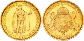 Hungary 20 Korona 1898 KB
KM# 486; Franz Joseph I, Kremnitz. Gold (.900) 6,78g. Mintage 1,281,373. UNC.