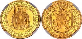 Czechoslovakia Dukat 1926 NGC MS 64
KM# 8; Gold (.986) 3.49 g. Kremnitz mint. Mintage 58.669 pc; Svatováclavský dukát 1926. Super stav!