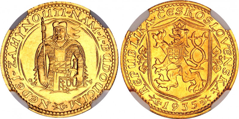 Czechoslovakia Dukat 1935 NGC MS 65
KM# 8; Gold (.986) 3.49 g. Kremnitz mint. M...