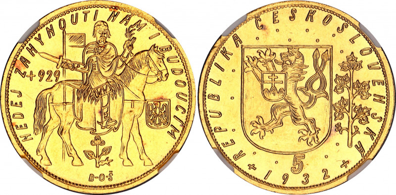 Czechoslovakia 5 Dukat 1932 NGC MS 62
KM# 13; Gold (.986) 17.45 g. Kremnitz min...