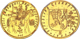 Czechoslovakia 5 Dukat 1932 NGC MS 62
KM# 13; Gold (.986) 17.45 g. Kremnitz mint. Mintage 1.037 pc; J. Benda, O. Španiel, Kremnica, Svatováclavský 5 ...